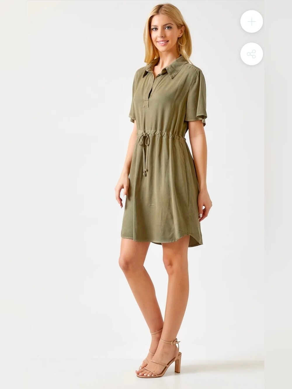 ❤️ MAVEN WEST SHORT SLEEVE DRAWSTRING DRESS, OLIVE, MEDIUM (8 - 10)